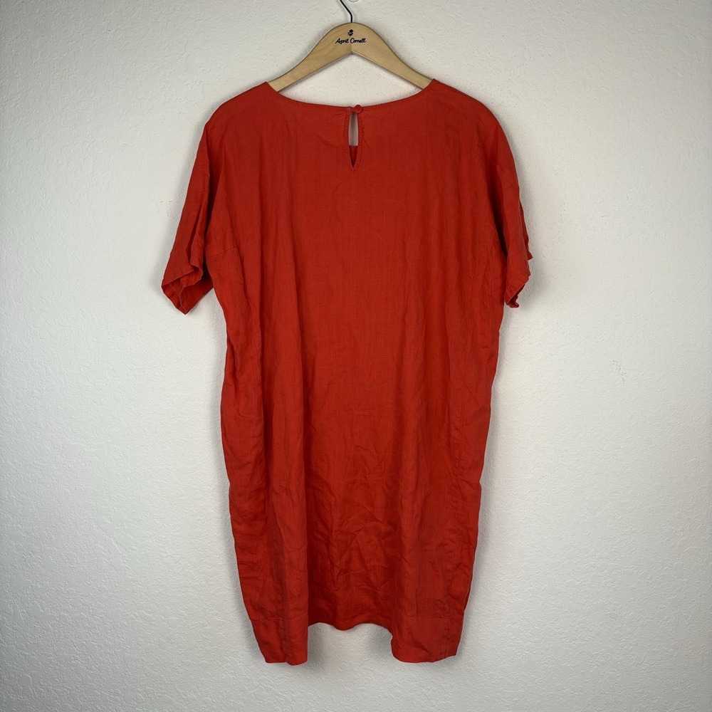 Eileen Fisher 100% Organic Handkerchief Linen Dress Orange Beach Size M Boxy - Picture 5 of 6